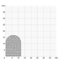 Maßstabgetreuer Profilquerschnitt der Moosgummidichtung MG006 auf Millimeterpapier.