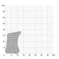 Maßstabgetreuer Profilquerschnitt der Moosgummidichtung MG015 auf Millimeterpapier.