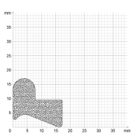 Maßstabgetreuer Profilquerschnitt der Moosgummidichtung MG021 auf Millimeterpapier.