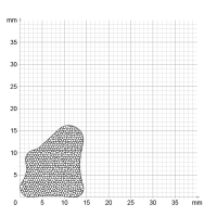 Maßstabgetreuer Profilquerschnitt der Moosgummidichtung MG023 auf Millimeterpapier.