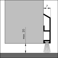 Bemaßte Zeichnung des Dichtungsprofils der Türbodendichtung TB006 aus Aluminium für Türen.