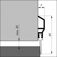 Bemaßte Zeichnung des Dichtungsprofils der Türbodendichtung TB010 aus Aluminium für Türen und Garagen.