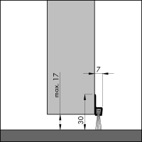 Bemaßte Zeichnung des Dichtungsprofils der Türbodendichtung TB010 aus Aluminium für Türen und Tore.