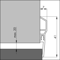 Bemaßte Zeichnung des Dichtungsprofils der Türbodendichtung TB001 aus Kunststoff für Zimmertüren.