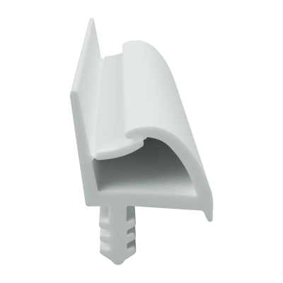 3D Modell der Zimmertürdichtung ZT009 in weiß für senkrechte Nuten zum Türblatt mit Ausreißsteg.