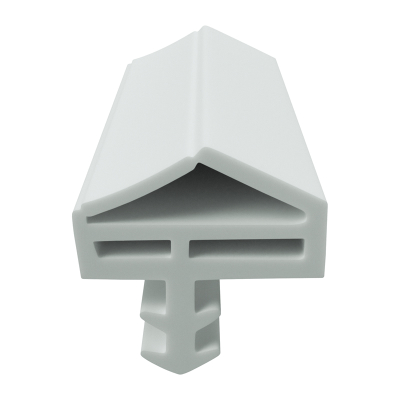 3D Modell der Zimmertürdichtung ZT020 in weiß für senkrechte Nuten zum Türblatt mit Ausreißsteg.