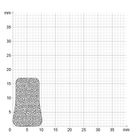 Maßstabgetreuer Profilquerschnitt der Moosgummidichtung MG028 auf Millimeterpapier.