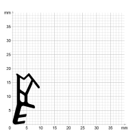 Maßstabgetreuer Profilquerschnitt der Flügelfalzdichtung FF042 auf Millimeterpapier.