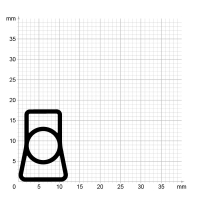 Maßstabgetreuer Profilquerschnitt der Stahlzargendichtung SZ320 auf Millimeterpapier.