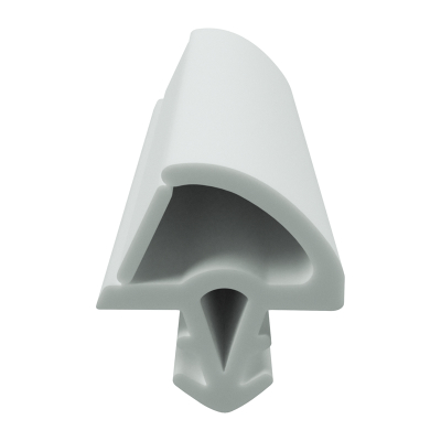 3D Modell der Zimmertürdichtung ZT067 in weiß für senkrechte Nuten zum Türblatt mit Ausreißsteg.