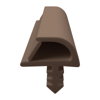 3D Modell der Zimmertürdichtung ZT088 in braun für senkrechte Nuten zum Türblatt mit Ausreißsteg.